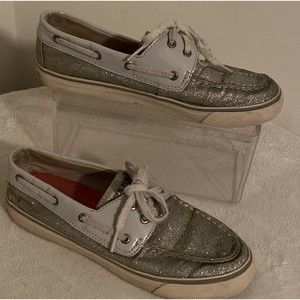 Sperry Top Sider Women's Silver Glitter Sparkle Boat Shoes 9773839 Size 5